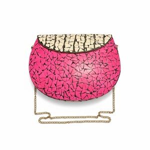 RAMLA Beverly Hills Pink Handmade Mosaic Bag w/Detachable Chain